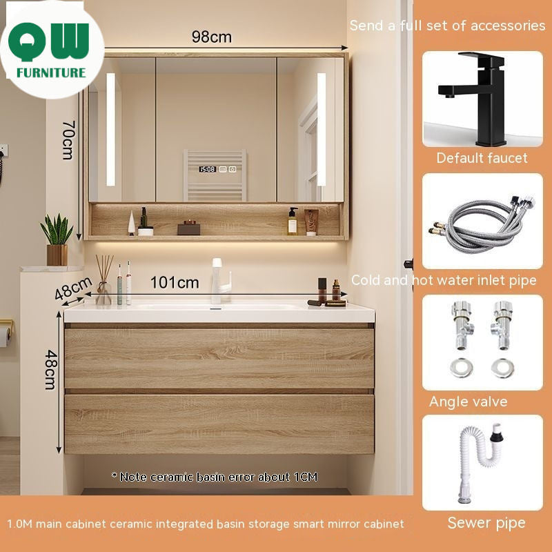 QW- Bathroom storage cabinet with sink set and smart mirror