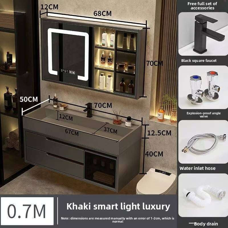 Set Kabinet Penyimpanan Kayu Asli QW- Cermin Pintar di Sinki Bilik Mandi 