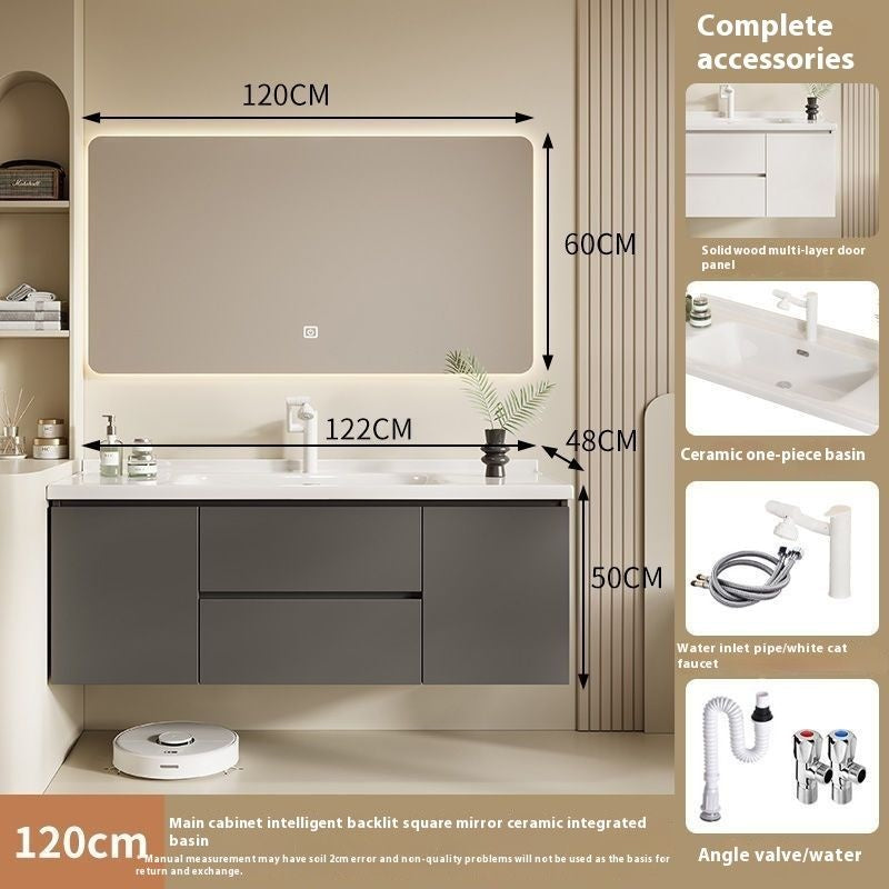 QW- Solid Wood Storage Smart Mirror Cabinet Bathroom Sink Set