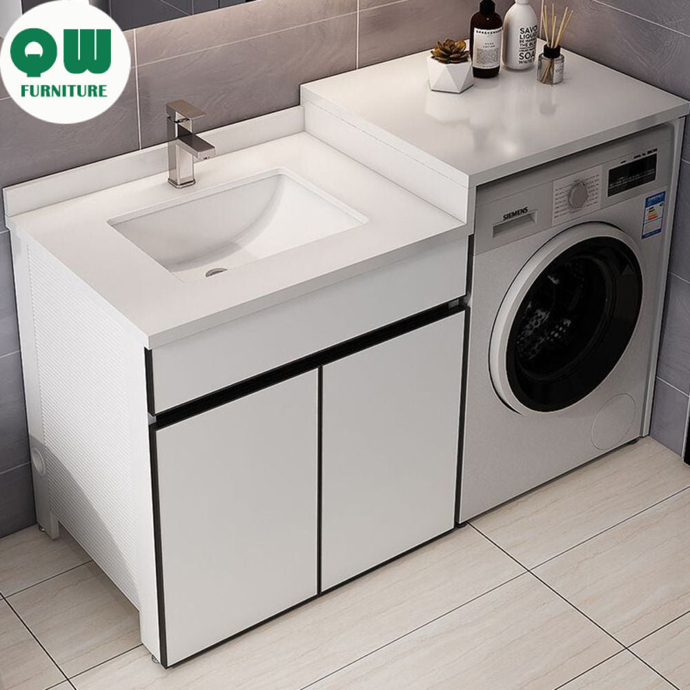 QW- Aluminum Bathroom Cabinet Set with Sink and Countertop Washing Machine