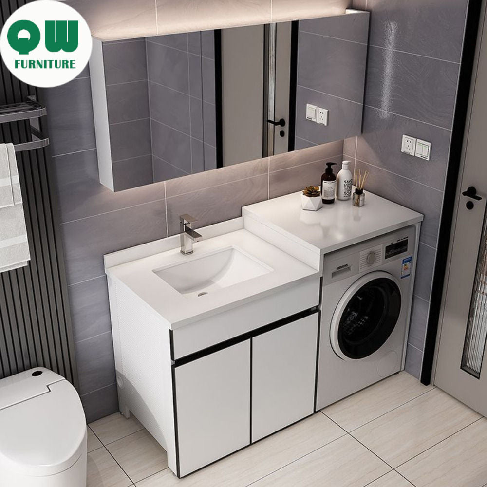 Set Kabinet Bilik Mandi Aluminium QW- dengan Sinki dan Mesin Basuh Atas Kaunter 