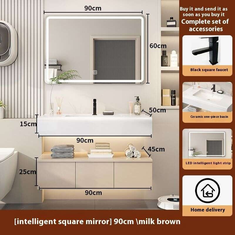 QW- Kabinet simpanan kayu asli cermin pintar di bilik mandi, sinki bilik mandi 