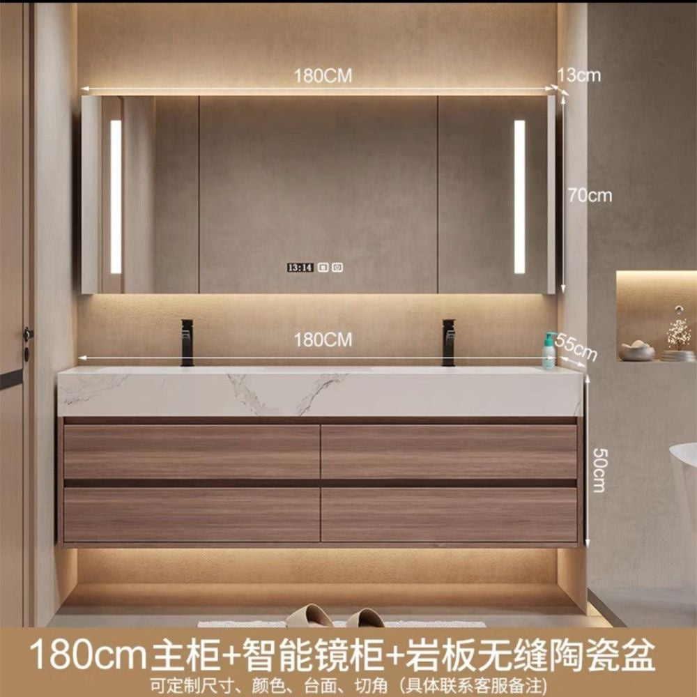 QW- High-quality storage made of real wood for smart mirror cabinet in the bathroom, bathroom sink.