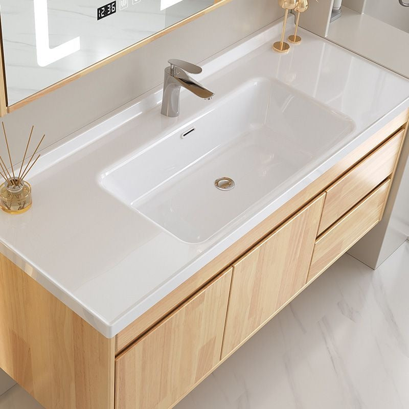 Set Singki Cermin Pintar Kabinet Penyimpanan Kayu Oak QW- di Bilik Mandi 