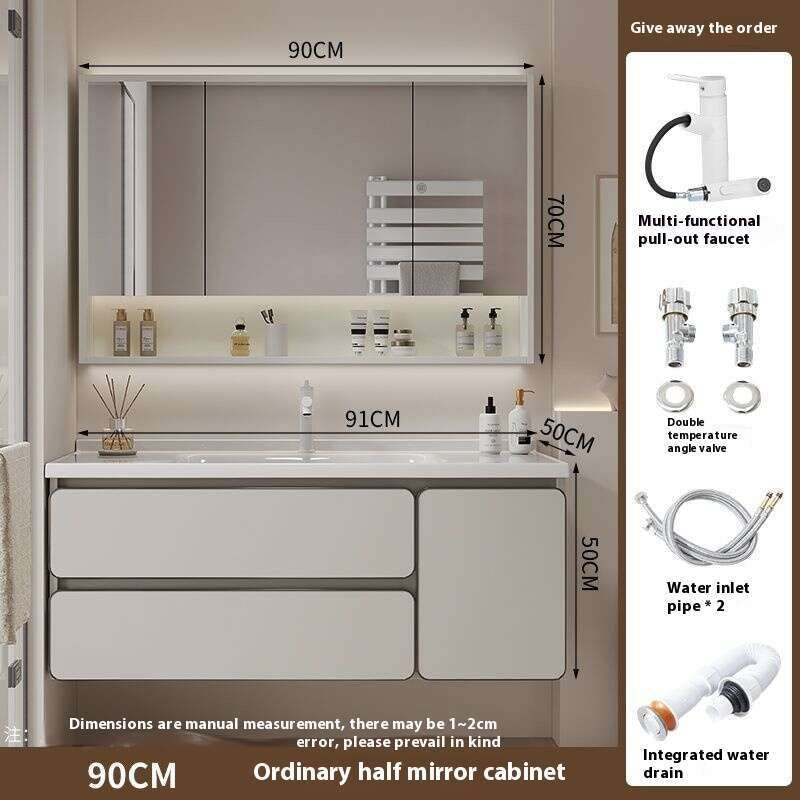 QW- Kabinet simpanan kayu asli cermin pintar di bilik mandi, sinki bilik mandi 