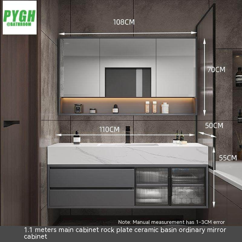 QW- Set Besen Besar dengan Cermin Pintar dan Kabinet Penyimpanan Kayu Asli untuk Bilik Mandi 