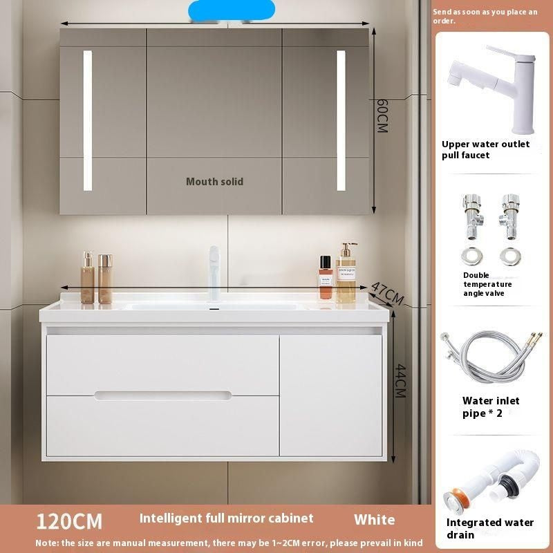 Set Singki Cermin Pintar Kabinet Penyimpanan Kayu Oak QW- di Bilik Mandi
