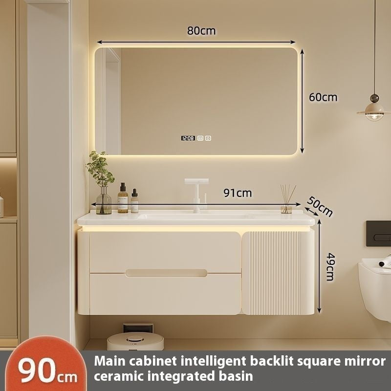 QW- Cream Color Storage Smart Glass Cabinet Bathroom Basin