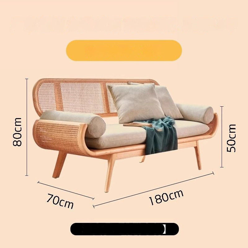 Sofa Malas Perancis Tenunan Rotan Kayu Padu Ruang Tamu Bilik Tidur Balkoni Ruang Istirehat Kerusi Tiga Orang
