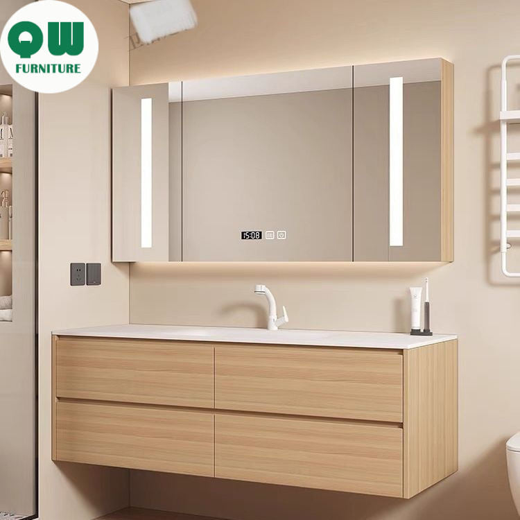 QW- Customized Solid Wood Bathroom Storage Cabinet, Sink Set, Smart Mirror Cabinet