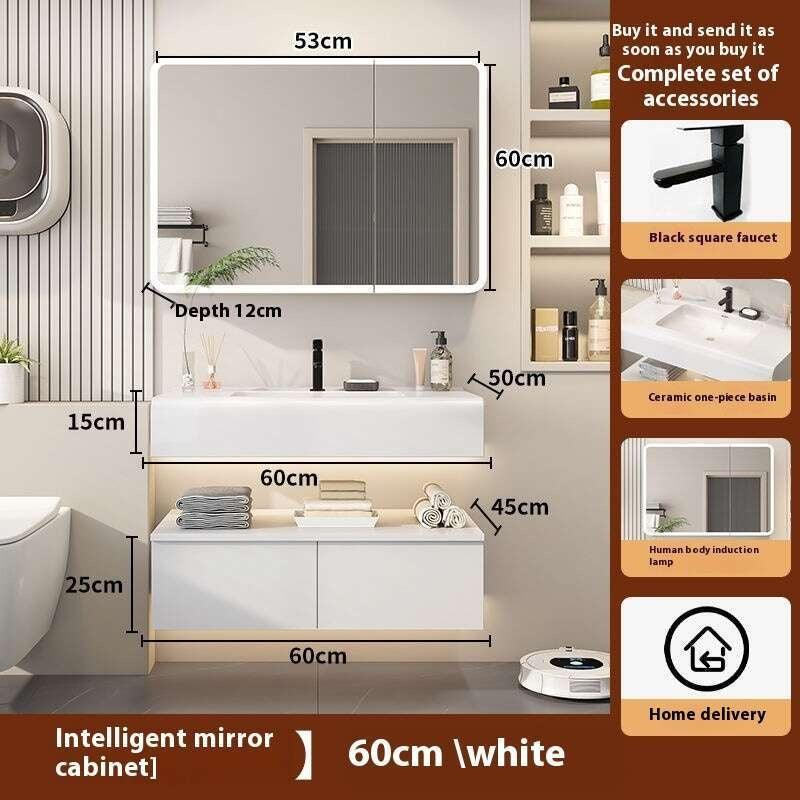 QW- Kabinet simpanan kayu asli cermin pintar di bilik mandi, sinki bilik mandi 