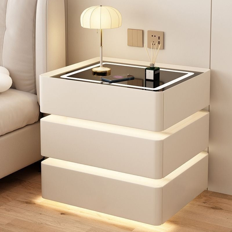 Bedside Table Simple Modern Solid Wood Rechargeable Multifunctional Light Suspension Elegant Smart Cabinet