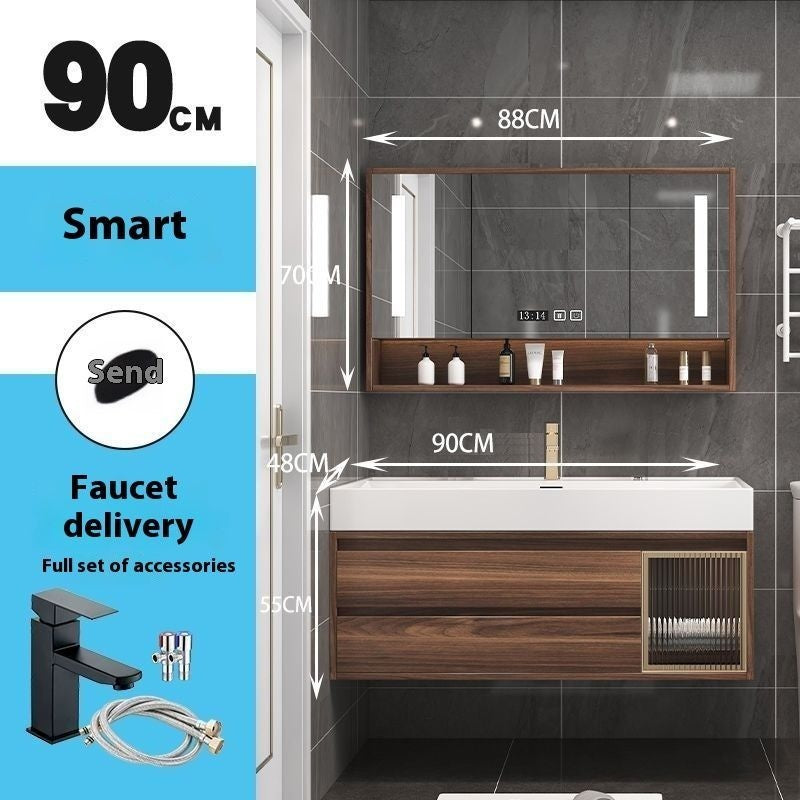 QW- Smart Mirror Real Wood Storage Cabinet in the Bathroom, Bathroom Sink Set