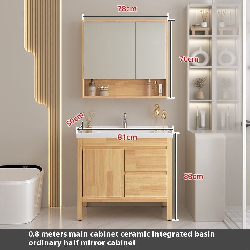 Set Singki Cermin Pintar Kabinet Penyimpanan Kayu Oak QW- di Bilik Mandi 