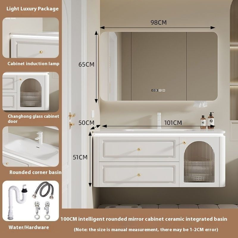 QW- French Cream Style Storage Cabinet Smart Mirror in the Bathroom Sink