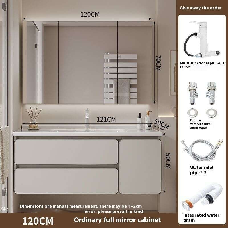 QW- Kabinet simpanan kayu asli cermin pintar di bilik mandi, sinki bilik mandi 