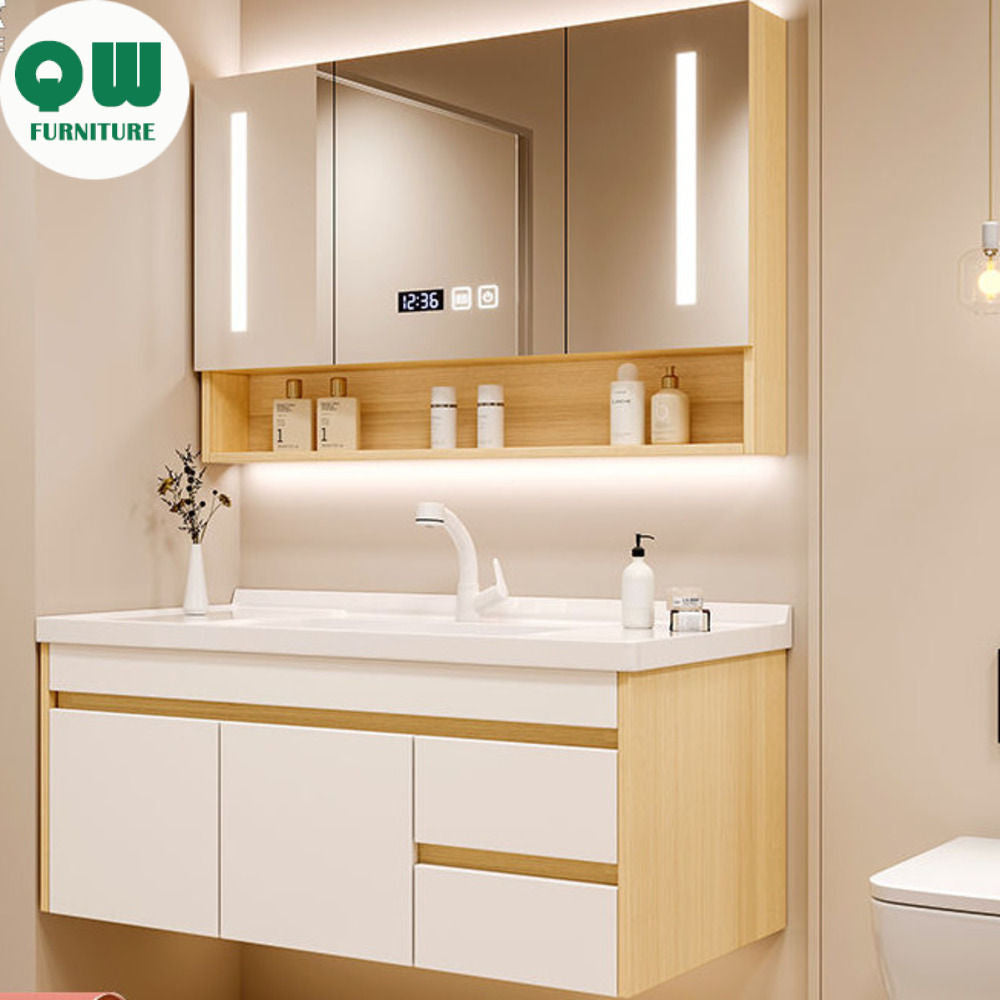QW- Cabinet, Solid Wood Bathroom, Sink, Bathroom Set, Smart Glass Cabinet