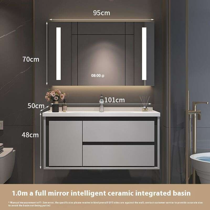 Kabinet Penyimpanan Kayu Oak QW- Set Singki Cermin Pintar di Bilik Mandi 