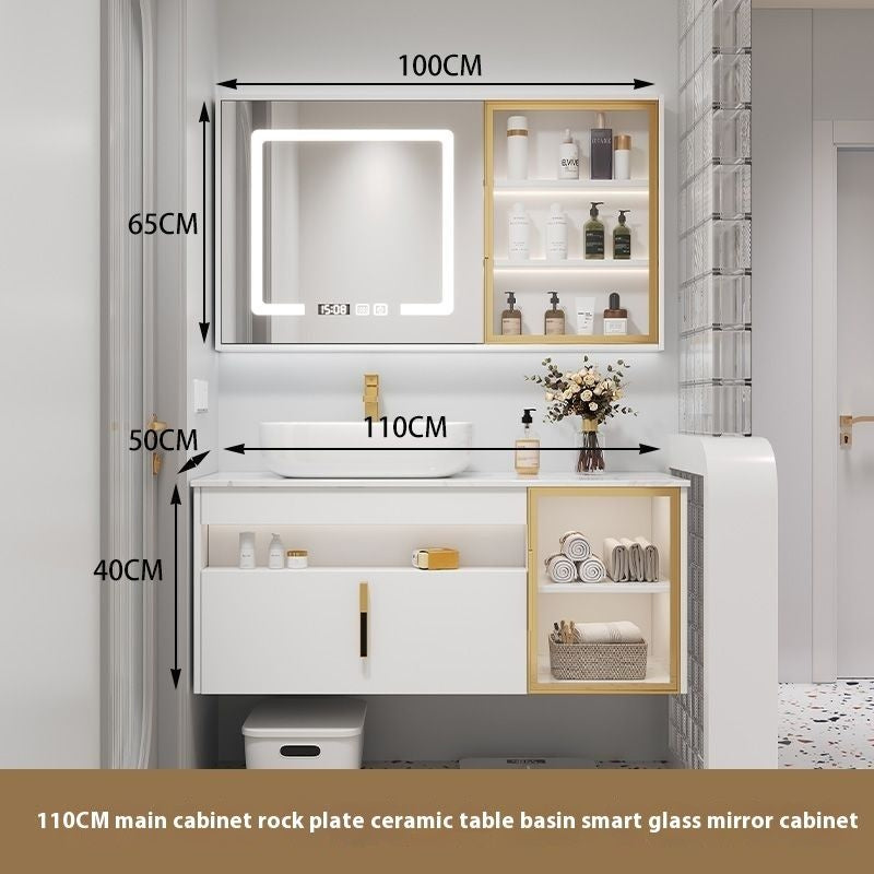 QW- Solid Wood Storage Smart Mirror Cabinet Bathroom Sink Set