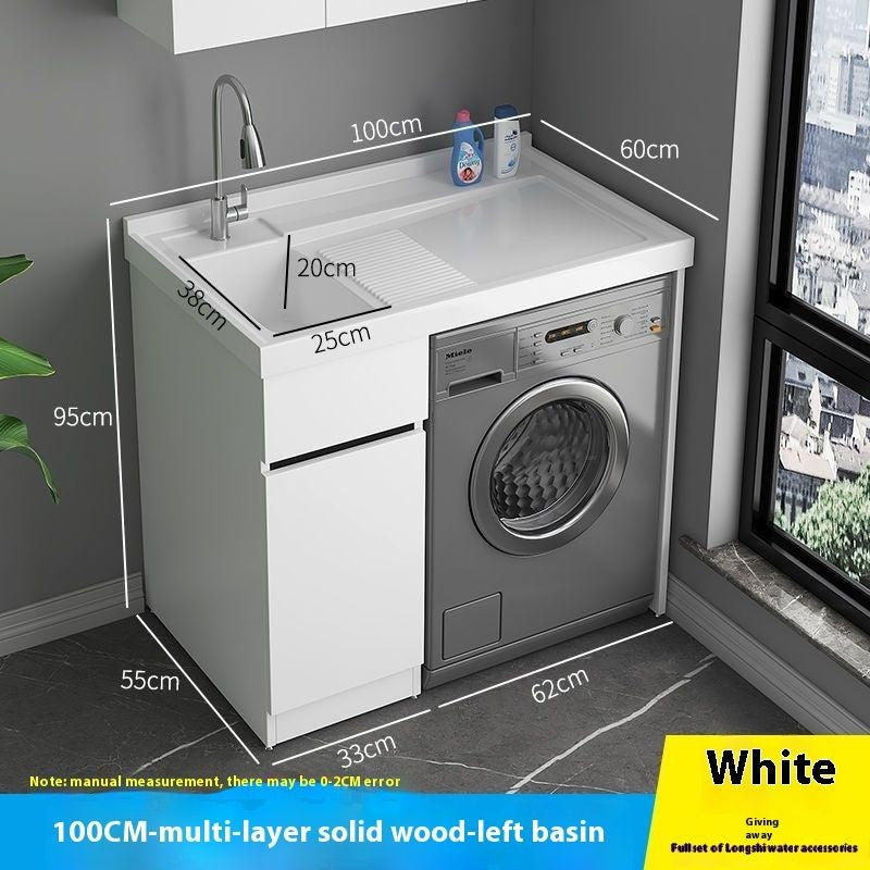 QW- Genuine Wooden Storage Cabinet Bathroom Sink Set Washing Machine Table