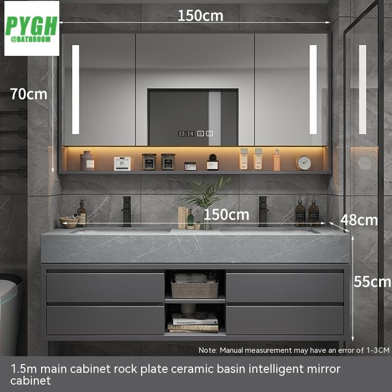 QW- Penyimpanan kayu asli cermin pintar bilik mandi, kabinet sinki untuk bilik mandi