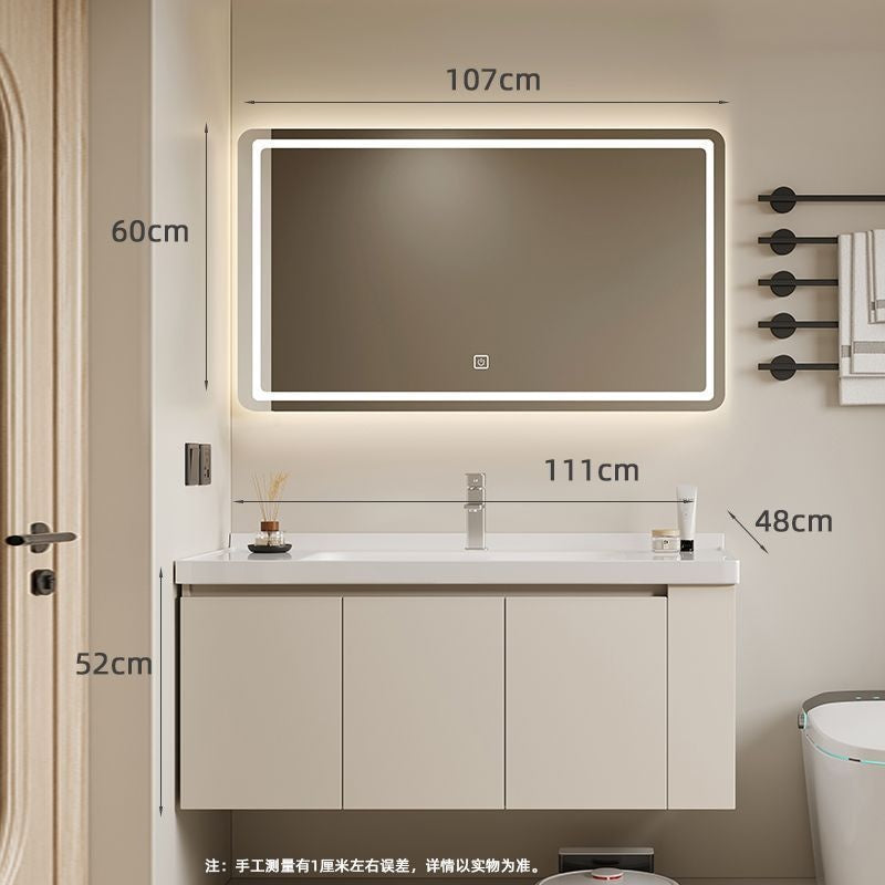 QW- Set kabinet kayu asli dengan cermin pintar dan sinki bilik mandi. 