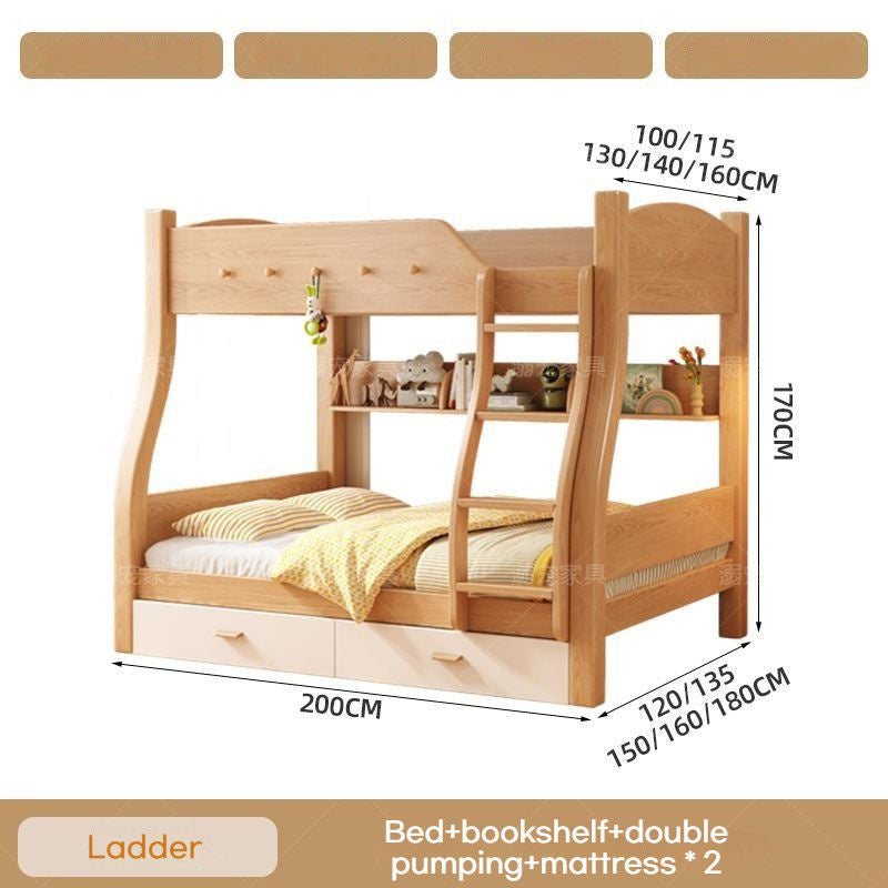 Thickened Wooden Double Upper and Lower Beds, Children's Solid Wood Bed, Multi-purpose, High-low, Includes Parent Bed