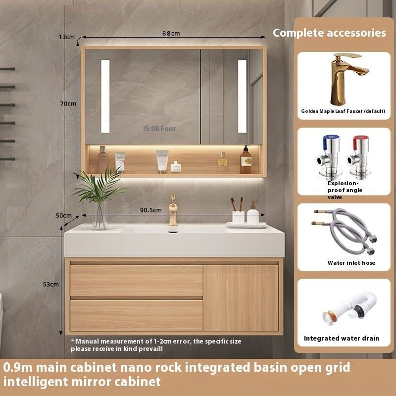 QW- Smart Solid Wood Mirror Bathroom Storage Cabinet Sink Set
