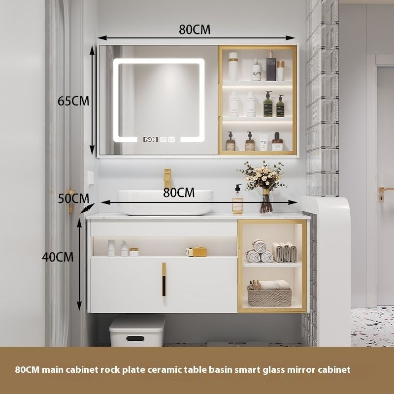QW- Solid Wood Storage Smart Mirror Cabinet Bathroom Sink Set