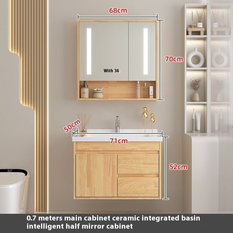 Set Singki Cermin Pintar Kabinet Penyimpanan Kayu Oak QW- di Bilik Mandi 