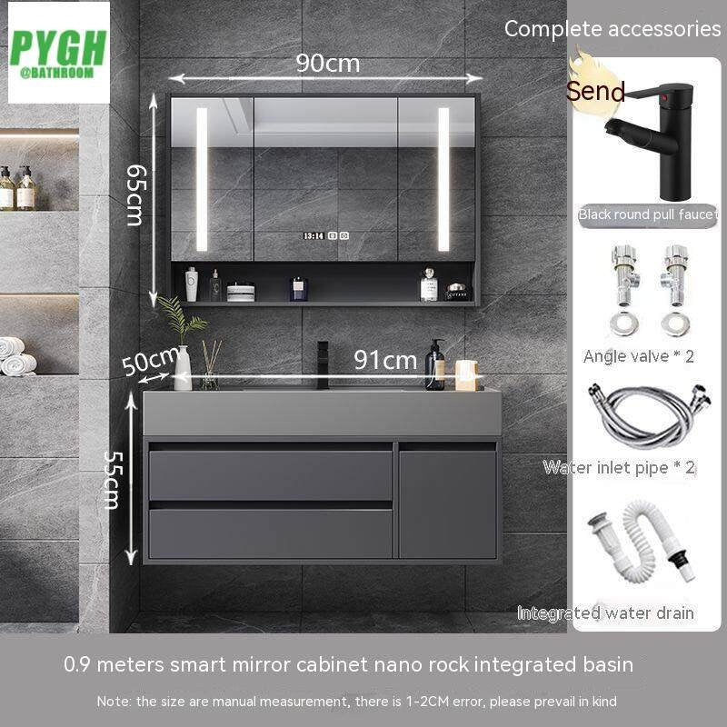 QW- Floor-mounted Basin Smart Mirror Real Wood Storage Cabinet in Bathroom