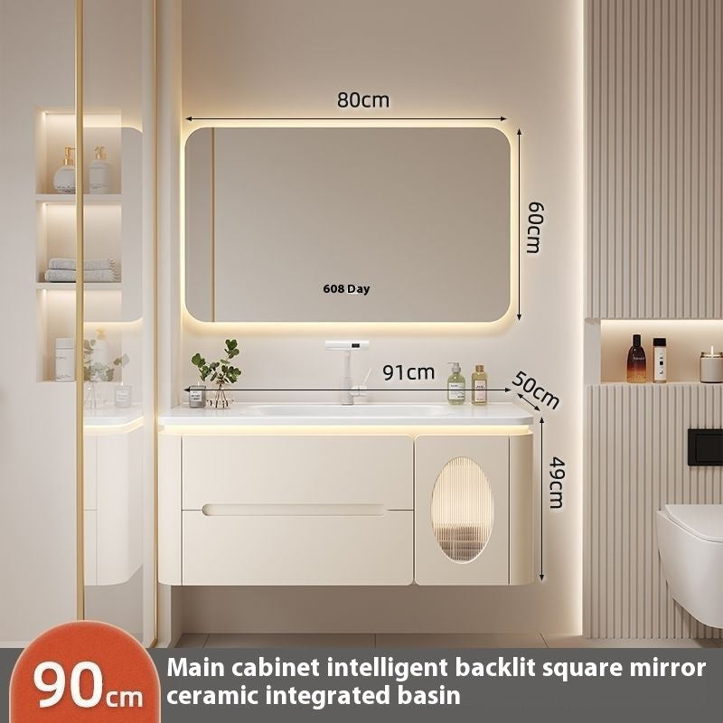 Set Kabinet Bilik Mandi Cermin Pintar Penyimpanan Kayu Oak QW- 