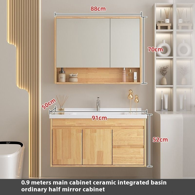 Set Singki Cermin Pintar Kabinet Penyimpanan Kayu Oak QW- di Bilik Mandi 