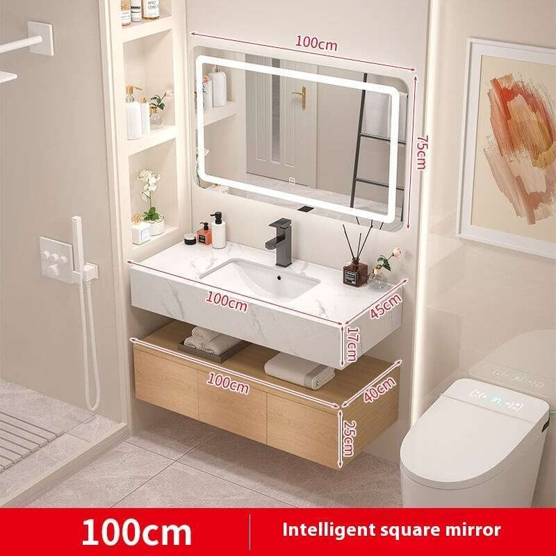 QW- Kabinet simpanan kayu asli cermin pintar di bilik mandi, sinki bilik mandi 