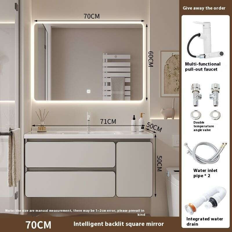 QW- Kabinet simpanan kayu asli cermin pintar di bilik mandi, sinki bilik mandi 