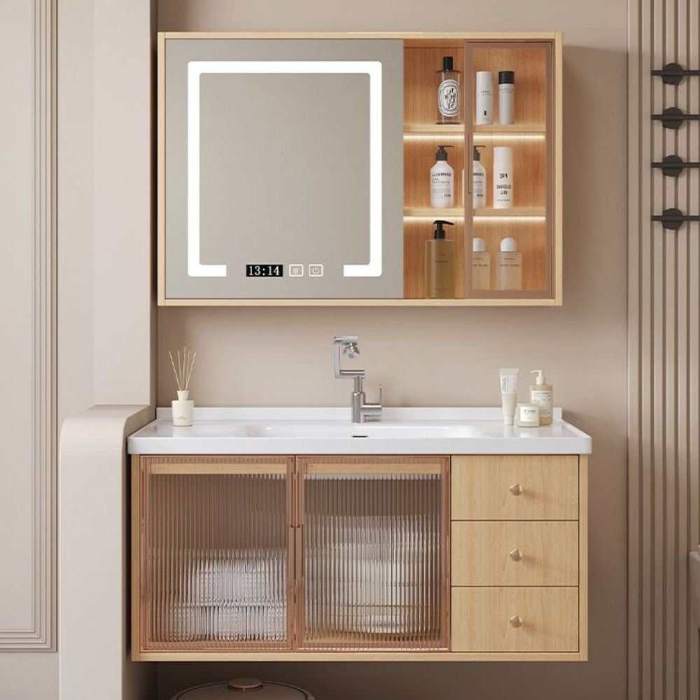 QW- Solid Wood Storage Smart Mirror Cabinet Bathroom Sink Set