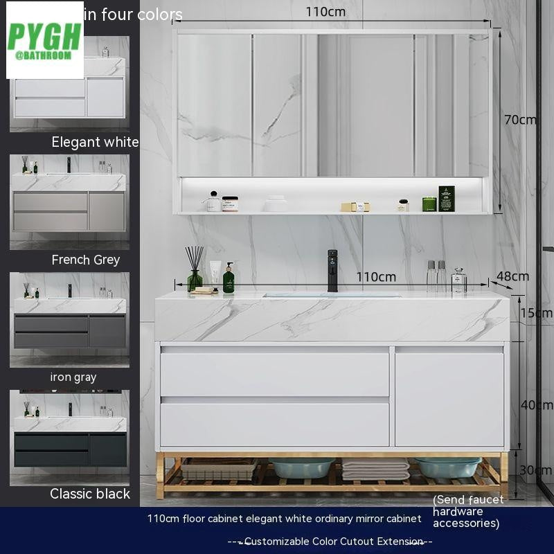 QW- Marble Solid Wood Basin Set Integrated Bathroom Storage Cabinet