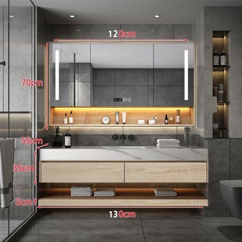 QW- Custom-made Bathroom storage made from real wood, bathroom sink set, and smart mirror cabinet in the bathroom.