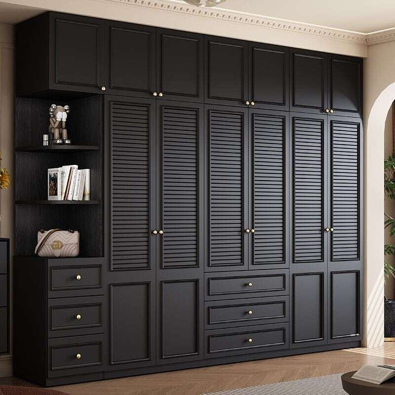 Solid wood Vintage French black For the bedroom american style large wardrobe