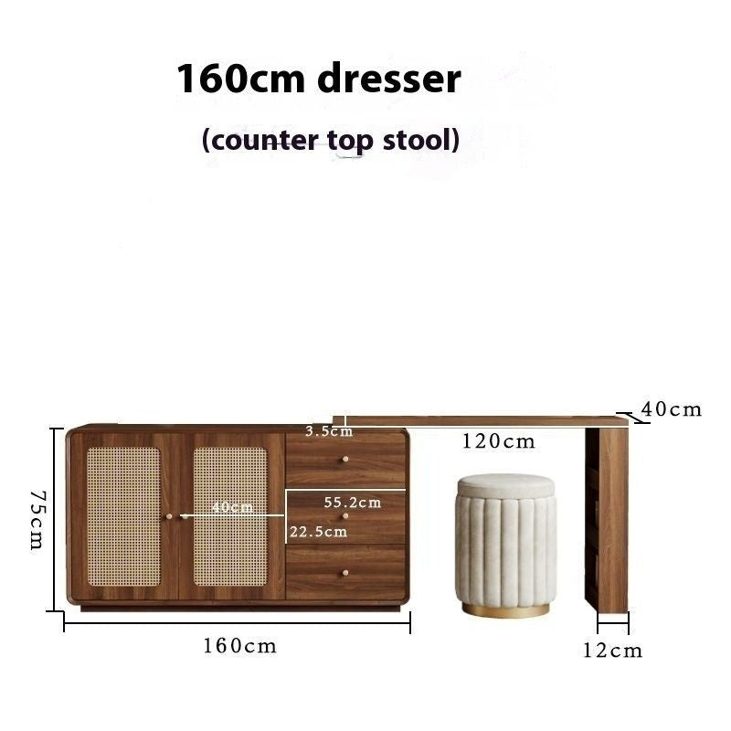 Rattan Woven Round Solid Wood Cabinet One Dressing Table Main Bedroom Corner Foldable