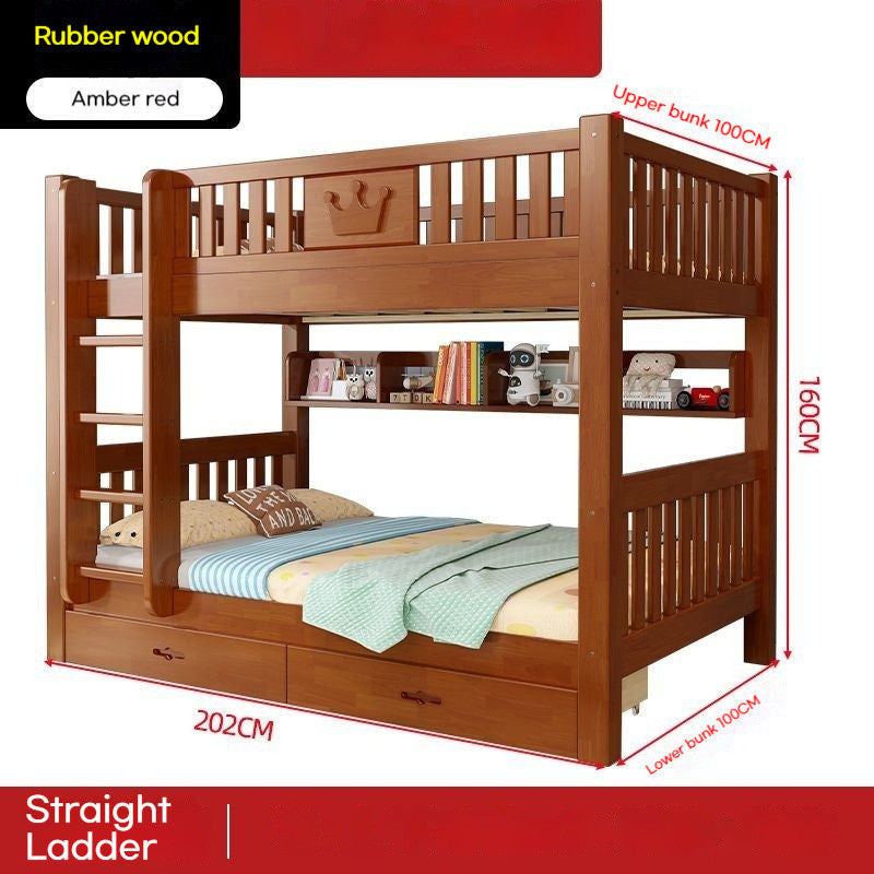 Oak upper lower bunk high and low dormitory bed, small solid wood bed for children, students, adults.