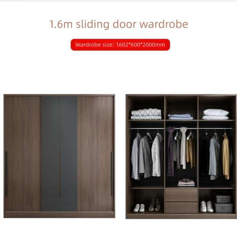 Almari pakaian moden dengan pintu gelangsar, kabinet simpanan bilik tidur, almari pakaian gantung tiga pintu, kapasiti besar.