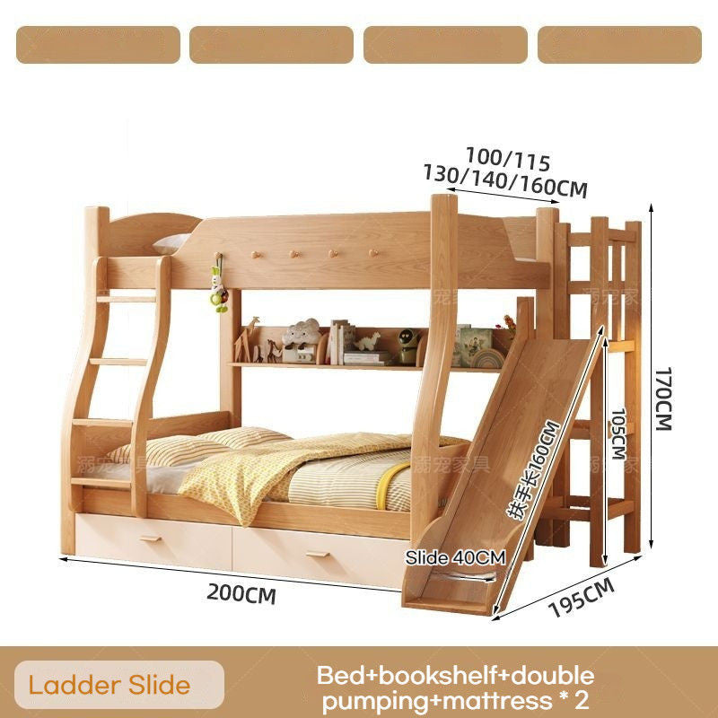Thickened Wooden Double Upper and Lower Beds, Children's Solid Wood Bed, Multi-purpose, High-low, Includes Parent Bed