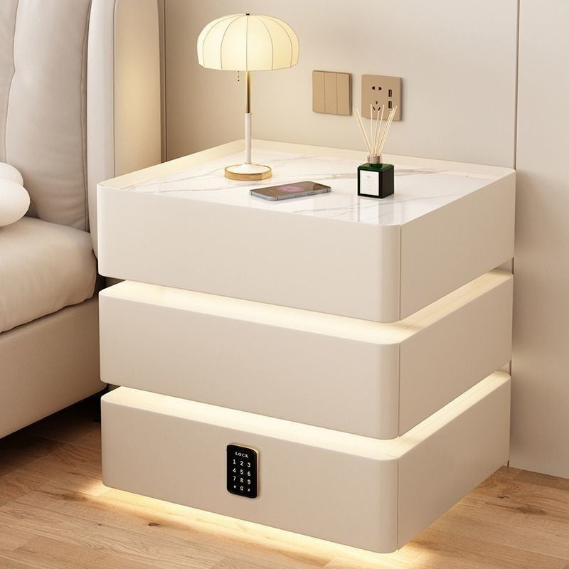 Bedside Table Simple Modern Solid Wood Rechargeable Multifunctional Light Suspension Elegant Smart Cabinet