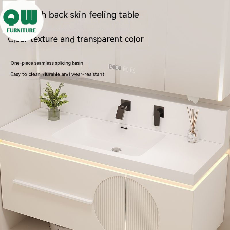 QW- Cream Style Smart Mirror Cabinet for Bathroom, Storage Cabinet, Bathroom Sink Set