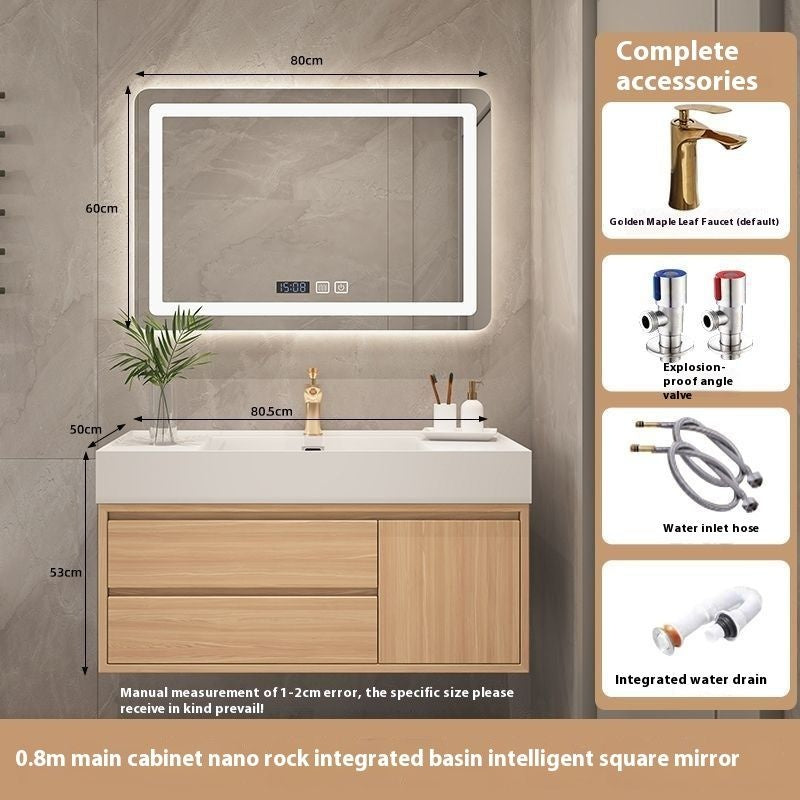 QW- Smart Solid Wood Mirror Bathroom Storage Cabinet Sink Set