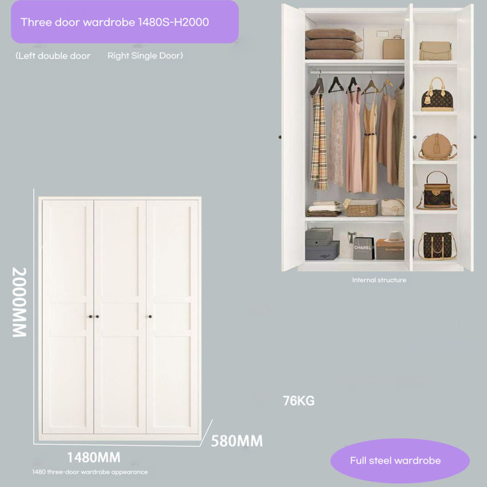 Closet, wrought iron home bedroom storage, European style cream color, wardrobe, children's wardrobe