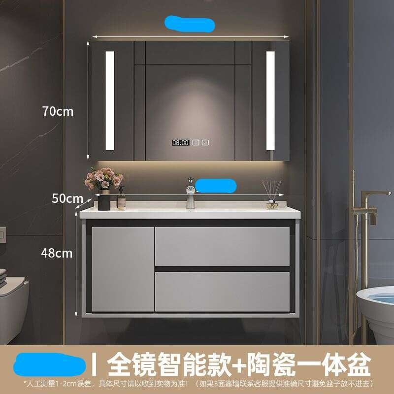 Kabinet Penyimpanan Kayu Oak QW- Set Singki Cermin Pintar di Bilik Mandi 