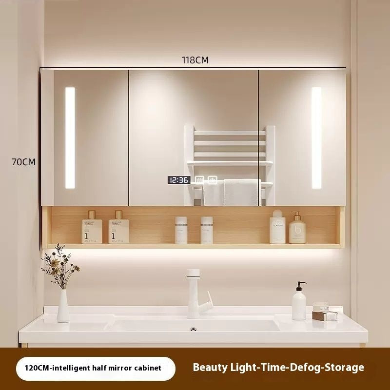 QW- Smart mirror made of real wood, mirror, bathroom storage cabinet