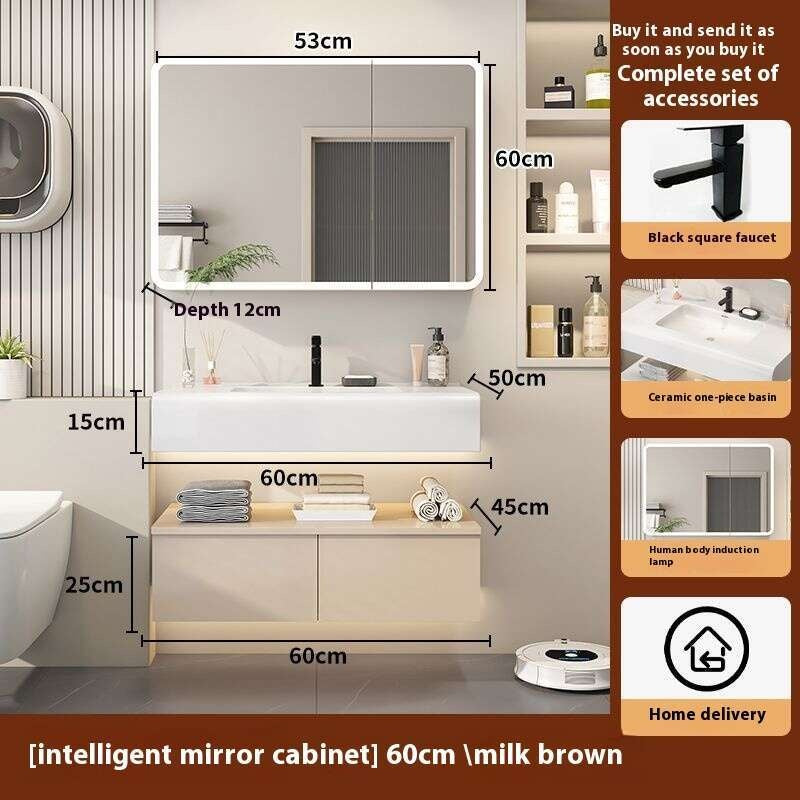 QW- Kabinet simpanan kayu asli cermin pintar di bilik mandi, sinki bilik mandi 